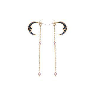 Fashion Simple Plated Gold Enamel Moon Tassel Earrings Golden - One Size