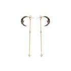 Fashion Simple Plated Gold Enamel Moon Tassel Earrings Golden - One Size