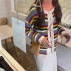 Striped Cardigan / Plain Knit Skirt