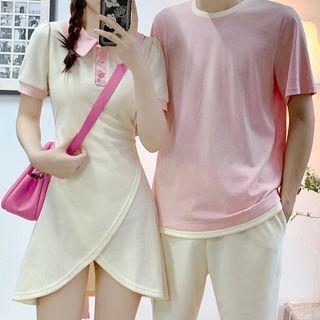 Couple Matching Elbow-sleeve T-shirt / Shorts / Mini A-line Dress / Set