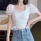 Square-neck Puff-sleeve Lace Blouse As Shown In Figure - One Size