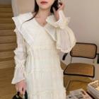Ruffle Trim Midi A-line Dress White & Beige - One Size