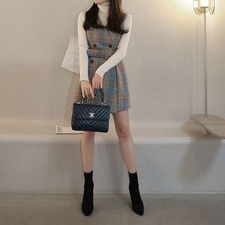 Belted Wool Blend Plaid Vest Minidress