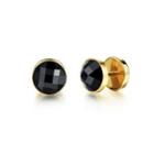 Simple And Bright Plated Gold Geometric Round 316l Stainless Steel Stud Earrings With Black Cubic Zirconia Golden - One Size