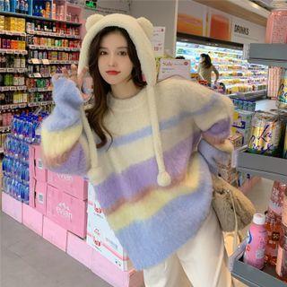 Striped Sweater Stripes - Beige Yellow & Blue & Purple - One Size