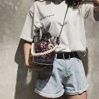 Set: Studded Bucket Bag + Sequined Drawstring Pouch