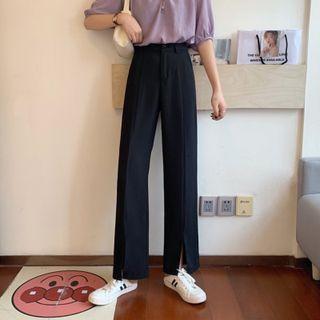 Plain Slit Shift Wide-leg Pants