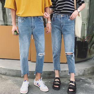 Couple Matching Distressed Slim-fit Jeans
