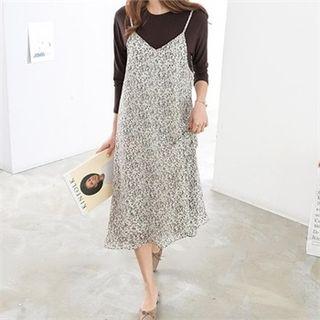 Spaghetti-strap Patterned Chiffon Midi Dress