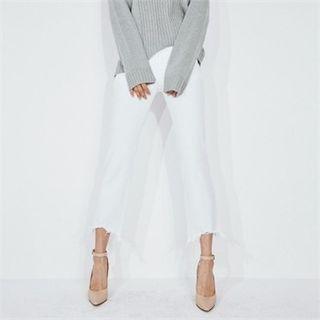 Fringed Cutout-hem Cropped Pants