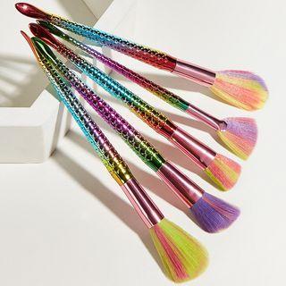 Set Of 5: Mermaid Tail Makeup Brush 5 Pcs - Iridescent Handle - Tube - Purple - One Size