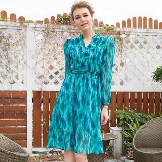V-neck Long-sleeve Midi Dress