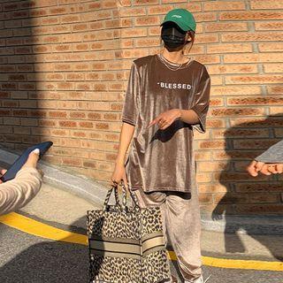 Velvet Set: Letter T-shirt + Jogger Pants
