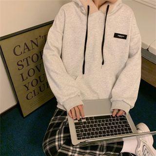Lettering Print Fleece Trim Hoodie