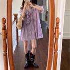 Bell-sleeve V-neck Ruffle Dress Purple - One Size