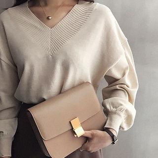 V-neck Puff-sleeve Knit Top