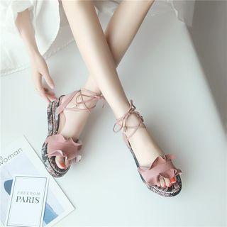 Genuine Leather Lace-up Platform Sandals