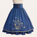 Bird Cage Embroidered Pinstriped A-line Skirt