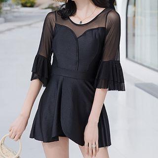 Swim Set: Flare-sleeve Swim Dress + Shorts