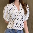 Puff-sleeve Dotted Top Black Dot - White - One Size