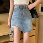 High-waist Asymmetrical Denim Skirt
