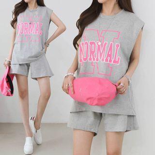 Set: Letter Tank Top + Drawcord Sweat Shorts