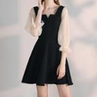 3/4-sleeve Mesh A-line Mini Dress