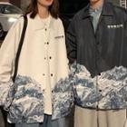 Wave Print Button-up Jacket