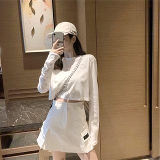 Set: Long-sleeve Cropped T-shirt + Mini A-line Skirt