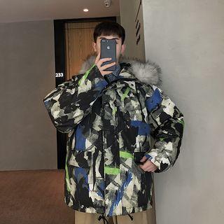 Camouflage Furry Hooded Coat