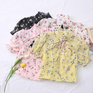 Cutout Tie-neckline Floral Crop Top