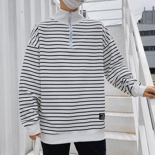 Mock-turtleneck Half-zip Striped Pullover