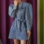 Denim Tie-waist Mini A-line Shirtdress