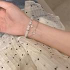 Set: Beaded Bracelet + Rhinestone Moon Bracelet Set Of 2 - Silver & White - One Size