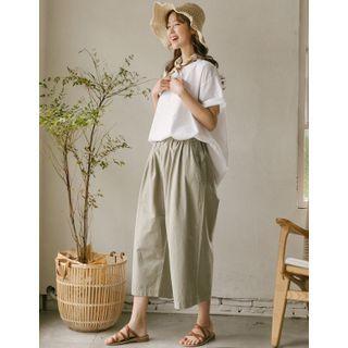 Pleated-front Wide-leg Pants Beige - One Size