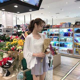 Open Front Chiffon Jacket White - One Size
