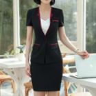Short Sleeve Slim Fit Blazer / Camisole Top / Dress Pants / Pencil Skirt / Set