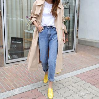 Belted Flap Long Trench Coat