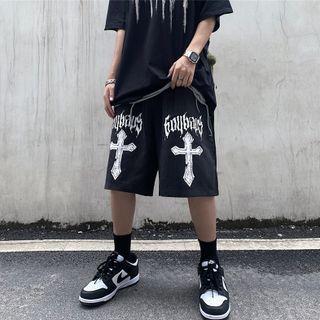 Lettering Cross Print Shorts