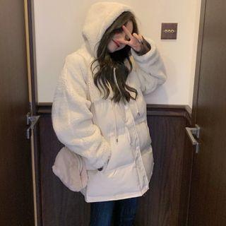 Fleece Panel Hooded Padded Jacket Off-white - One Size
