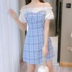 Mock Two-piece Cold-shoulder Plaid Mini Dress