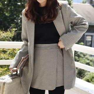 Plaid Double-breasted Blazer / High-waist Skort