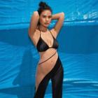 Spaghetti Strap Mesh Panel Color-block Jumpsuit