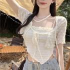 Short-sleeve Lace Crop Top / Asymmetrical Cropped Camisole Top