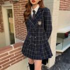 Double Breasted Plaid Badged Coat
