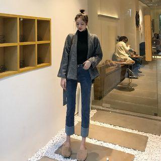 Herringbone Tie-waist Jacket / Cropped Two-tone Straight Cut Jeans