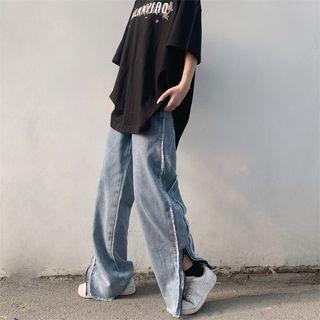 Washed Distressed Baggy Jeans