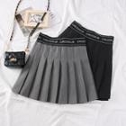 Lettering-waistline Pleated Mini Skirt