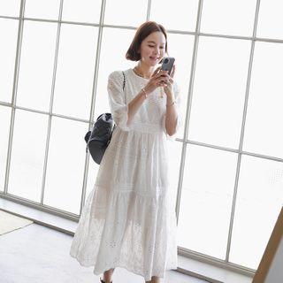 Crochet-trim Long Eyelet-lace Dress