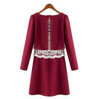 Long-sleeve Lace-panel A-line Dress